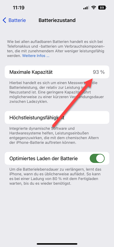 Batteriezustand beim iPhone anzeigen