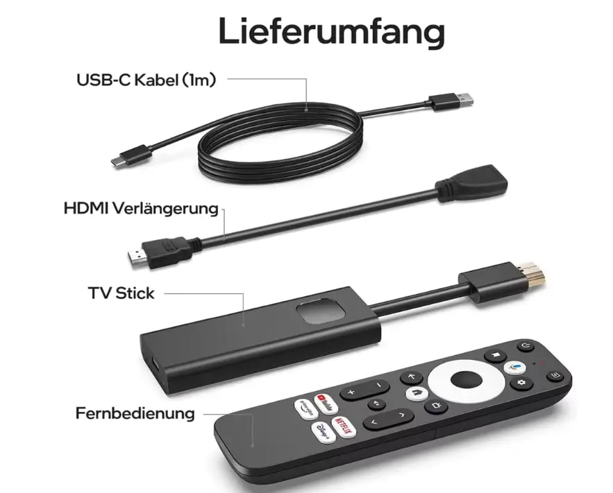 Orbsmart GD1 Android TV Stick 4K Streaming Lieferumfang